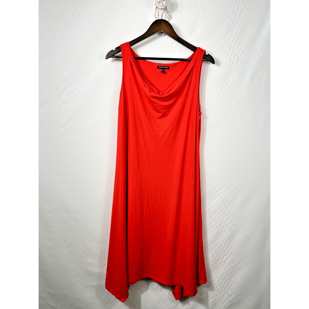 EILEEN FISHER Firefly‎ Orange Cowl Neck Asymmetric Jersey Stretch Dress S